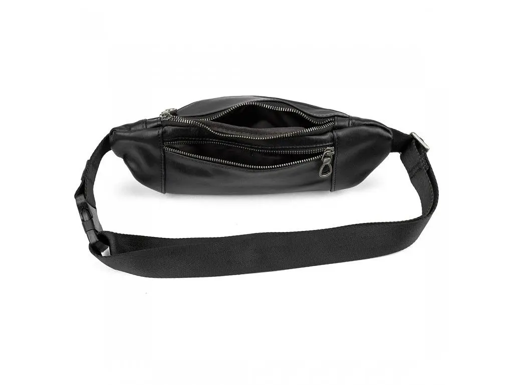 Сумка на пояс з телячої шкіри Tiding Bag t0010A чорний - фото 2