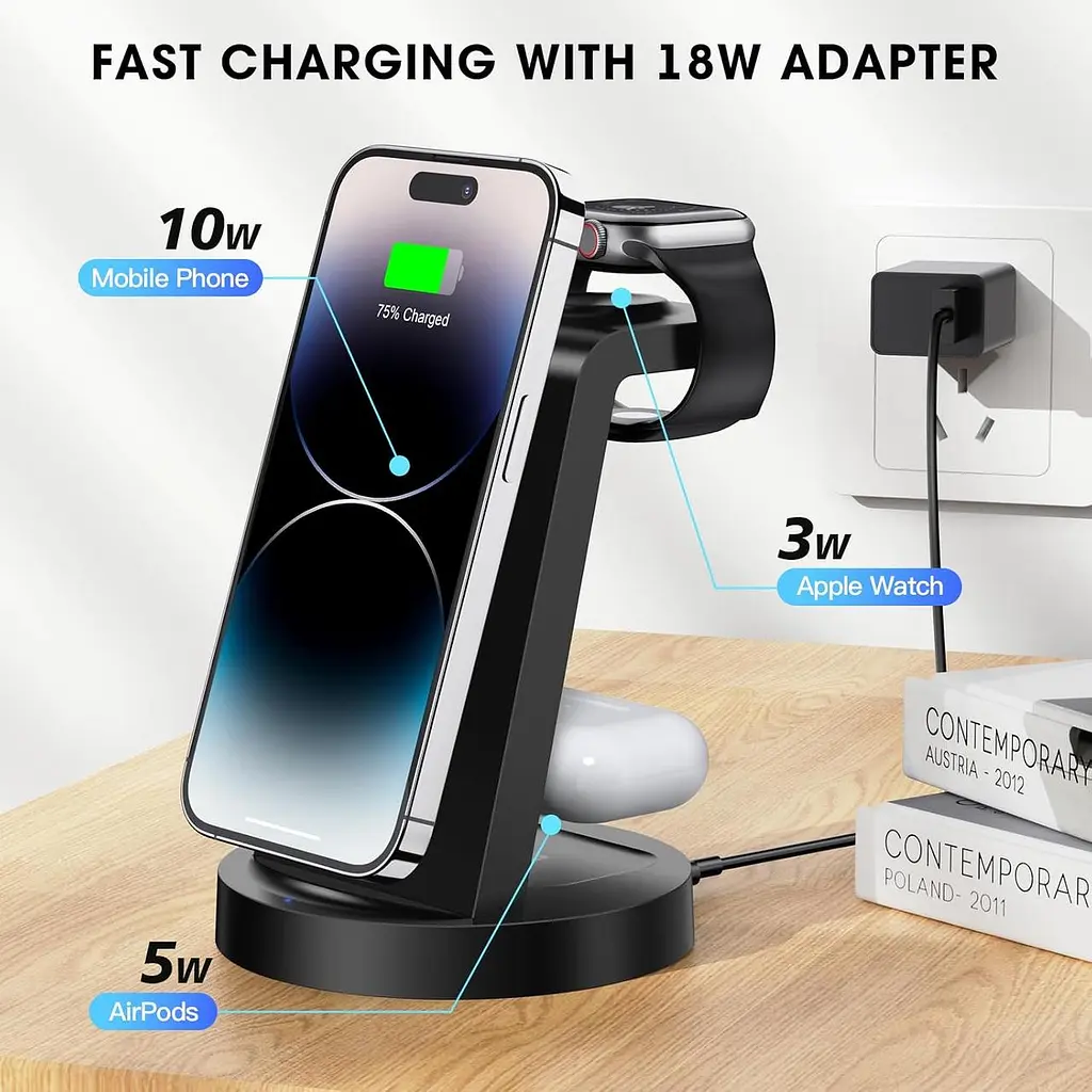 Бездротова зарядна станція 3-в-1 для iPhone, Apple Watch та AirPods - фото 2