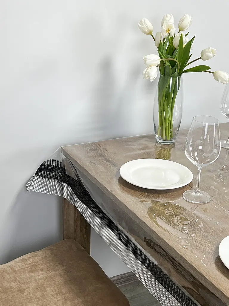 Скатертина силіконова з чорно-срібною стразовою стрічкою 280х120 см - фото 5