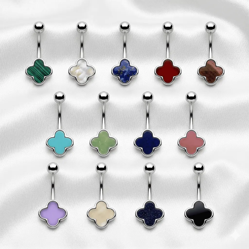 Срібний пірсинг у пупок Конюшина з авантюрином (6026.12) - фото 4