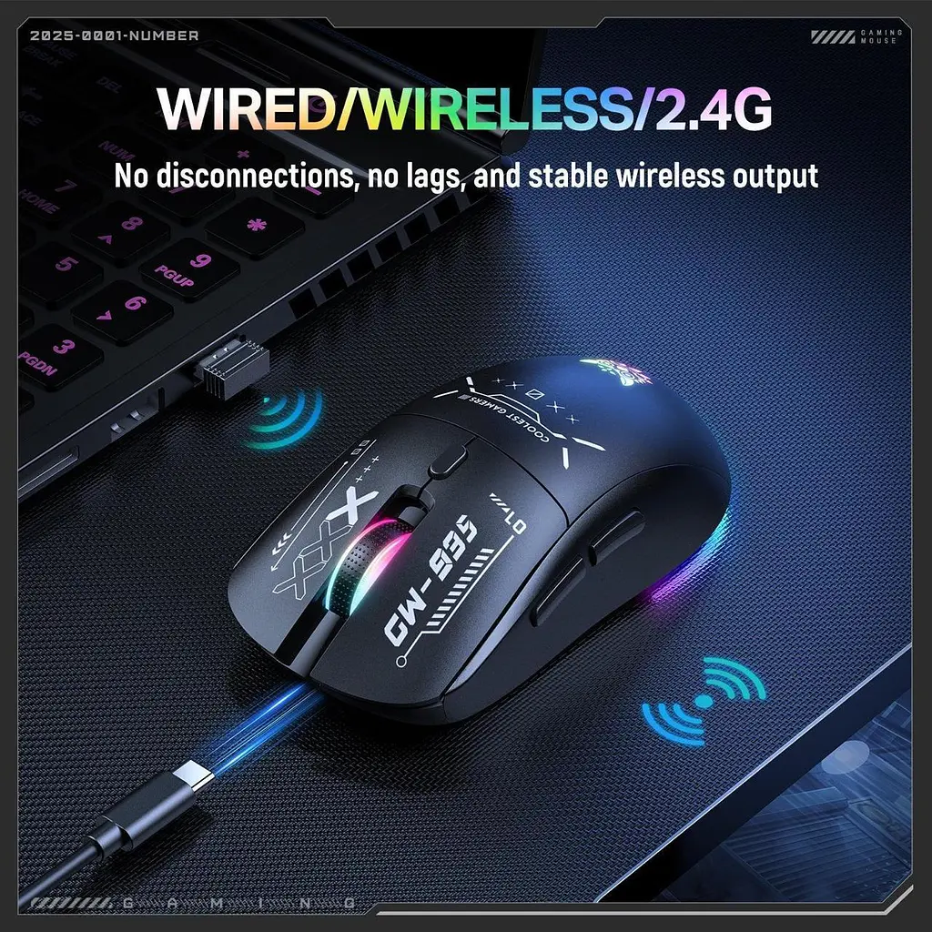 Компьютерная мышка Onikuma беспроводная игровая аккумуляторная CW-935 Pro с RGB подсветкой и 3 режимами подключения - фото 7