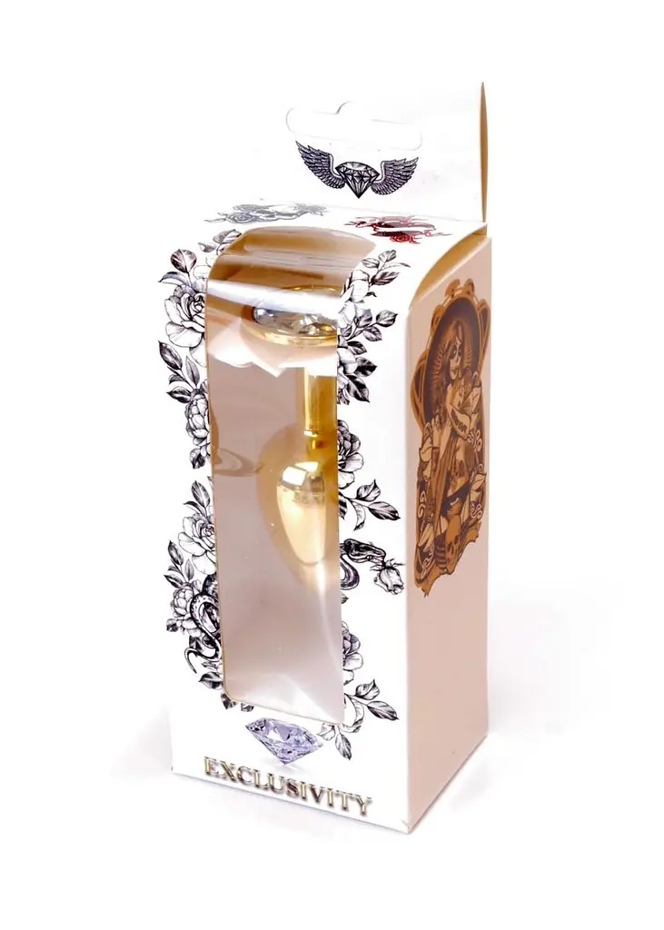 Металева анальна пробка з кристалом Boss Jewellery Gold Plug 7 см (прозорий) - фото 9