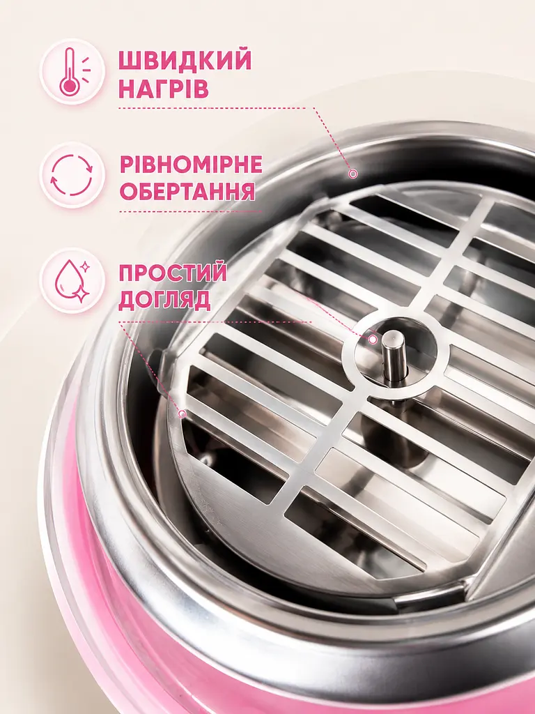 Апарат для приготування солодкої вати домашній для свят рожевий (49676176) - фото 6