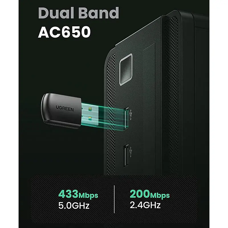 Адаптер Wi-Fi Ugreen AC650 11ac Dual-Band USB 2.0 (CM448) - фото 7