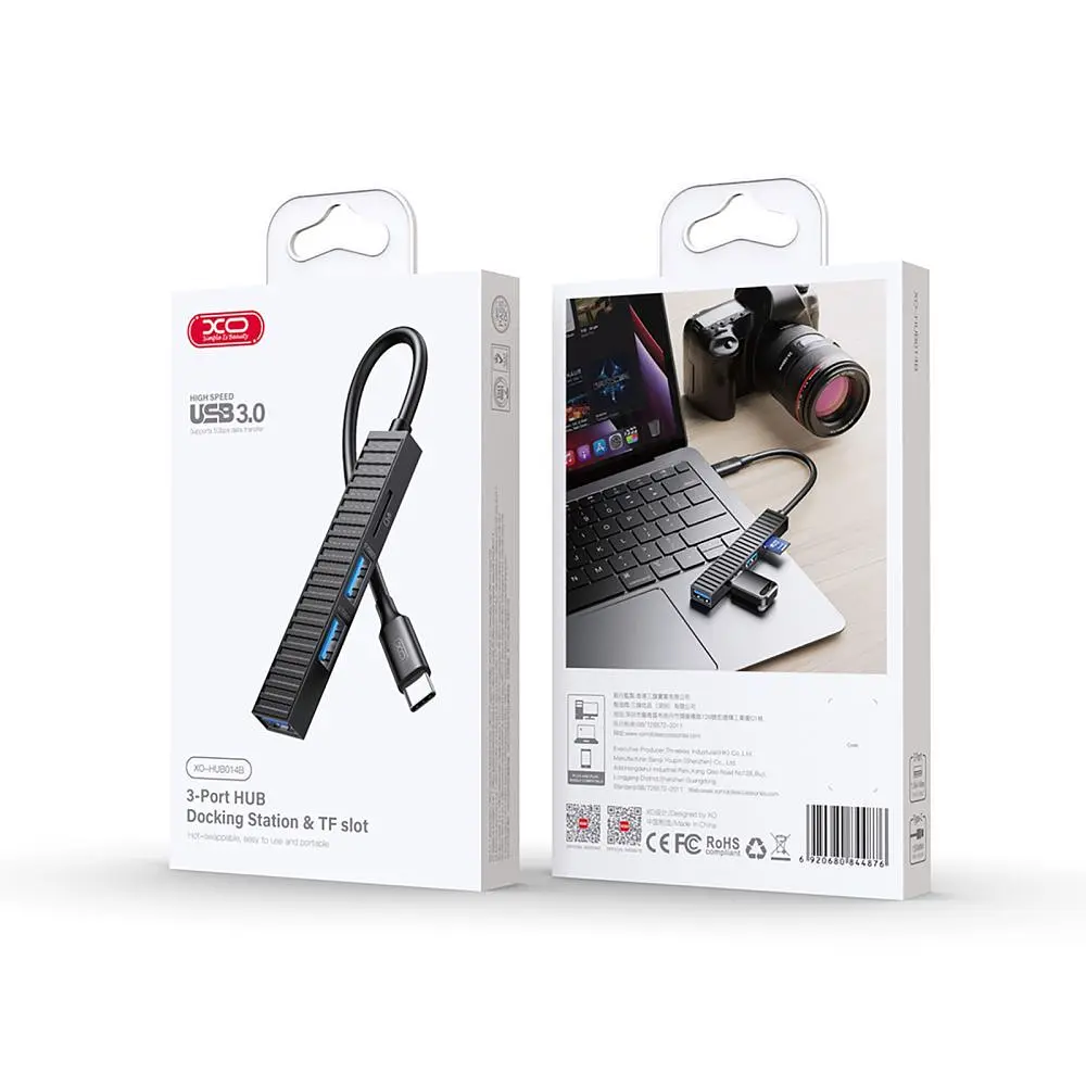USB-хаб XO USB Type-C 3-в-1 (HUB014B.black) - фото 3