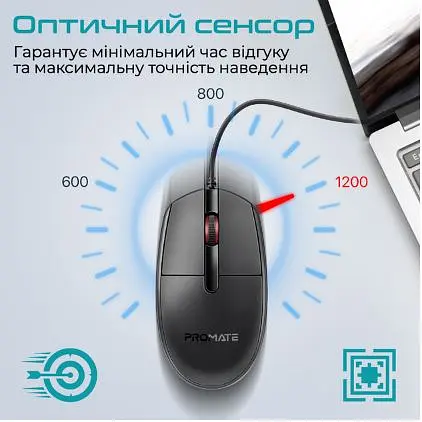 Миша Promate CM-1200 USB Black (CM-1200.Black) - фото 2