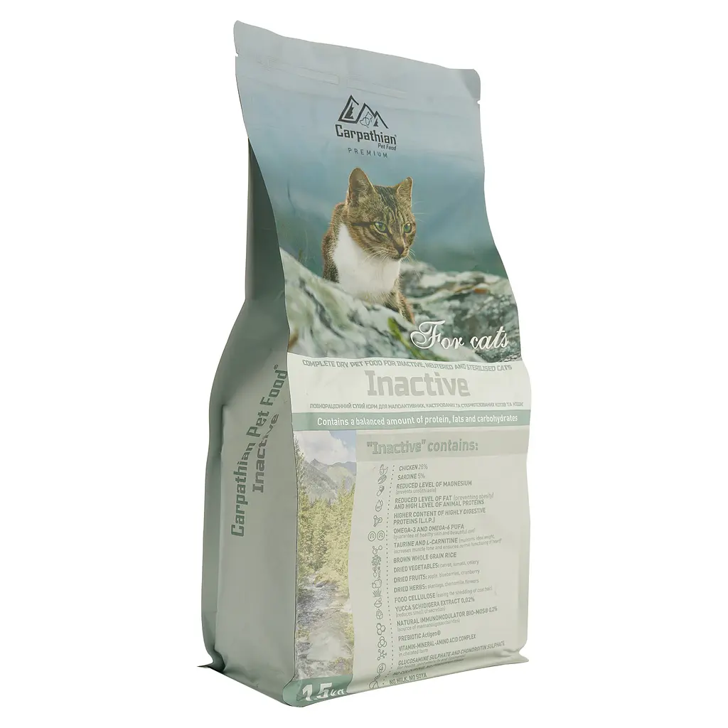 Сухой корм для кастрированных и стерилизованных кошек Carpathian Pet Food Inactive с курицей и палтусом атлантическим для малоактивных, 1,5 кг - фото 2