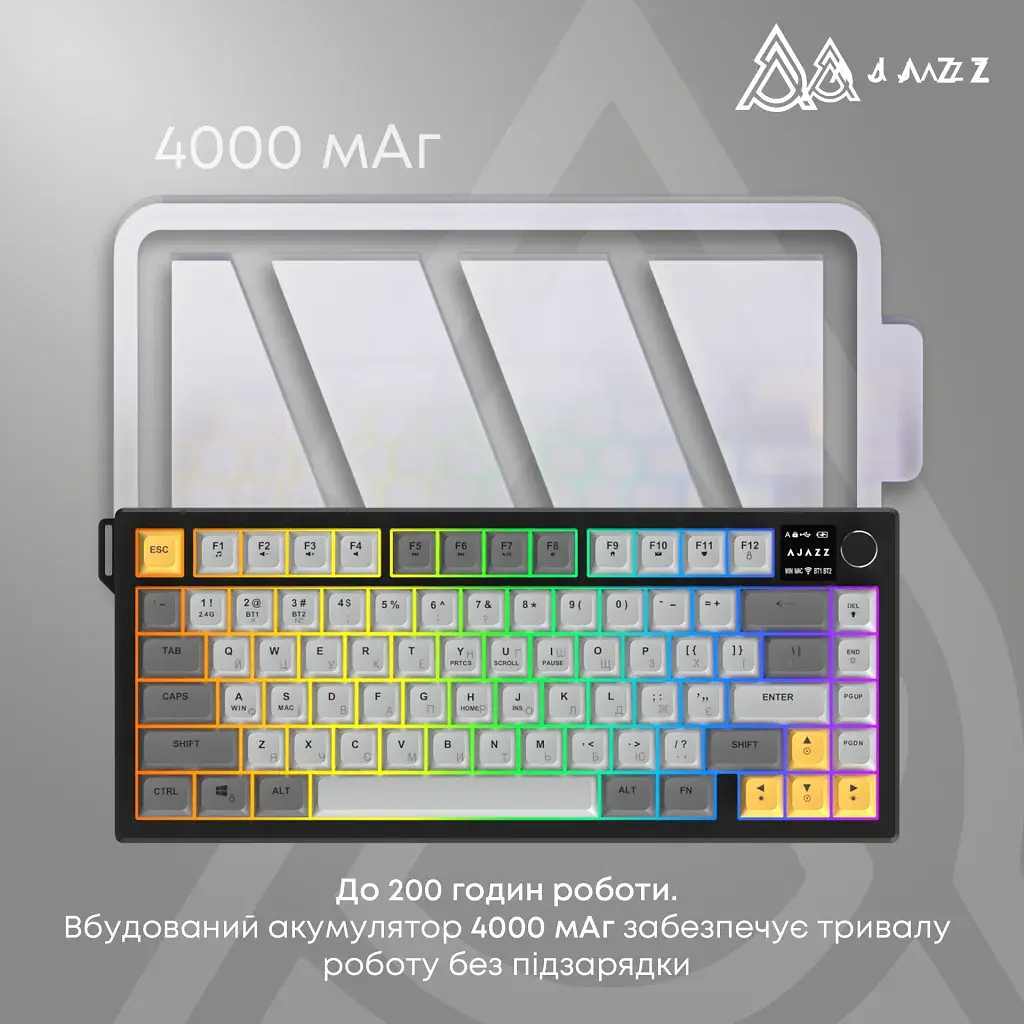 Клавіатура Ajazz AF82 Wireless/Bluetooth/USB UA Gray/White/Orange (AF82-GWO) - фото 9
