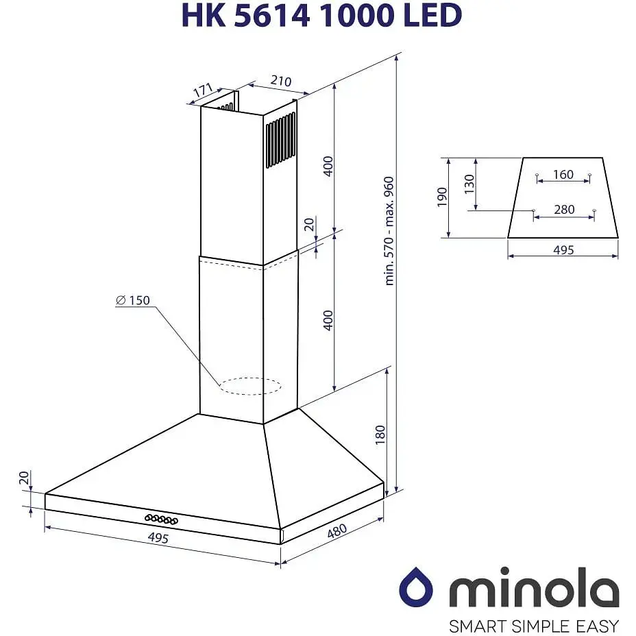 Витяжка купольна Minola HK 5614 WH 1000 LED - фото 10