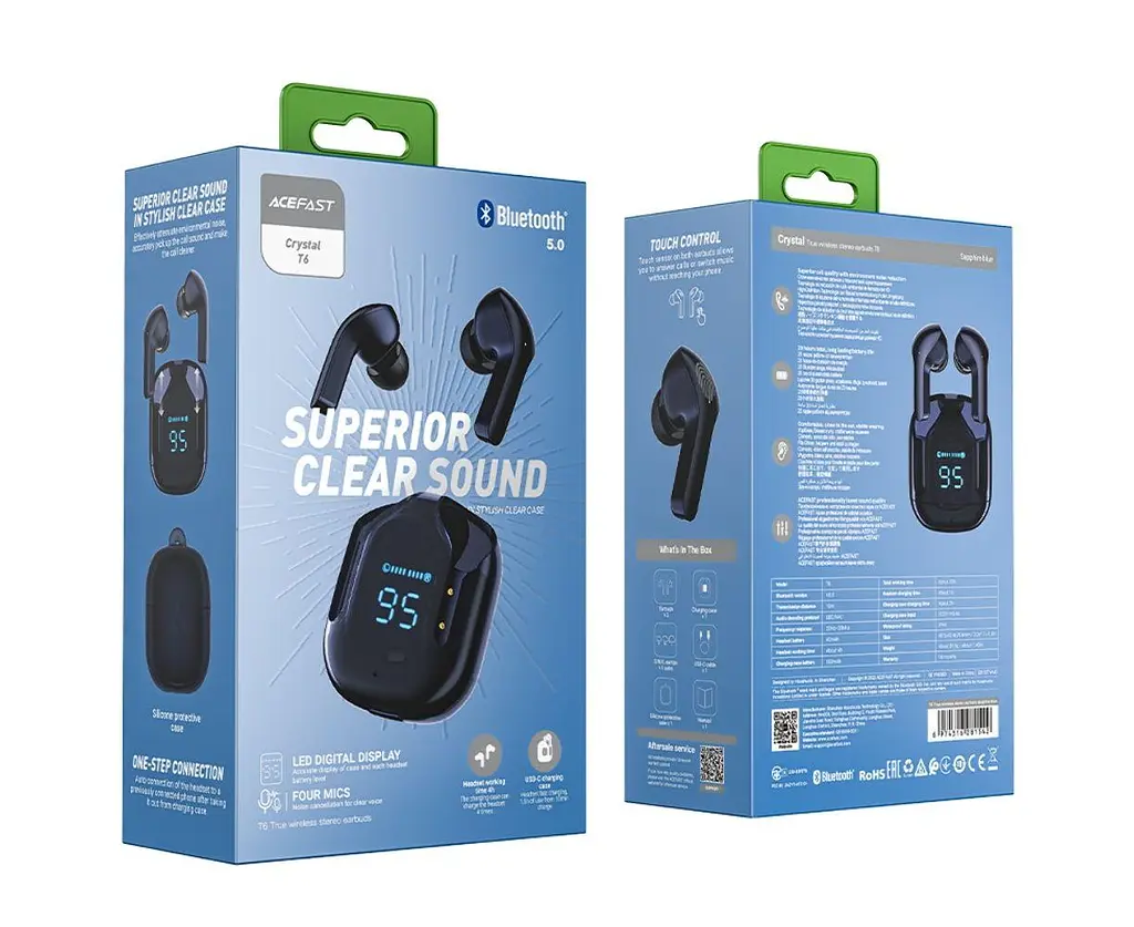 Беспроводные TWS наушники Acefast T6 вакуумные синие - фото 4