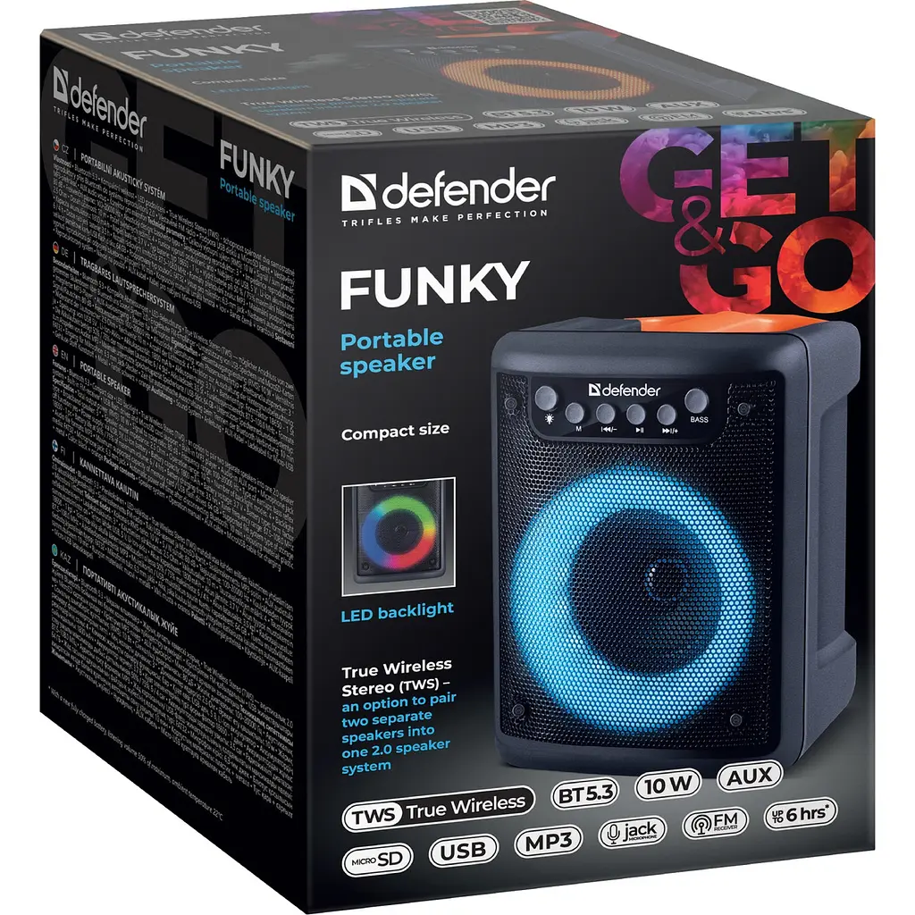 Акустична система 1.0 Defender Funky 10Вт, Light/BT/FM/USB/MIC/AUX - фото 7