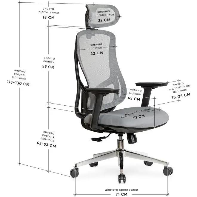Крісло Mealux Flow Fabric Grey (HF-B30 F/G) - фото 2