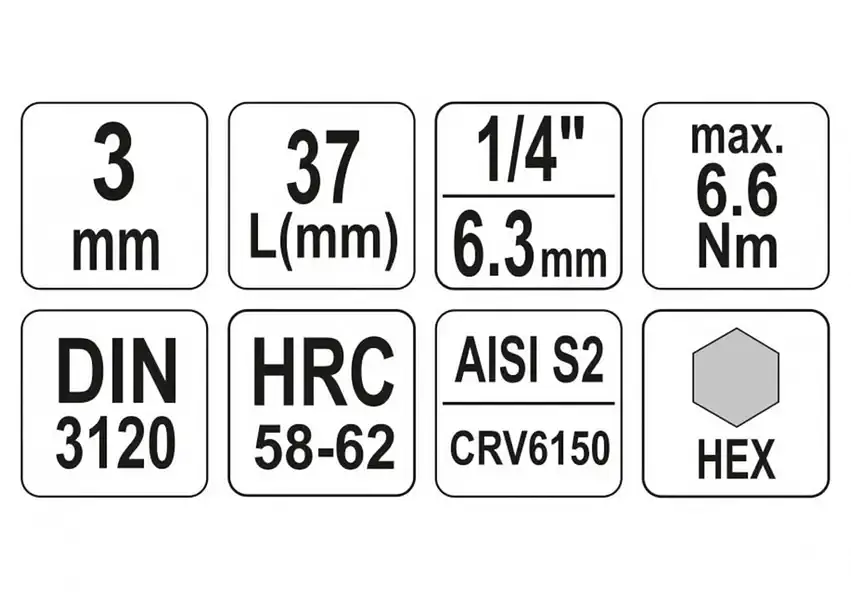 Головка торцевая Yato квадрат 1/4" HEX M3 L=37 мм (YT-04370) - фото 3