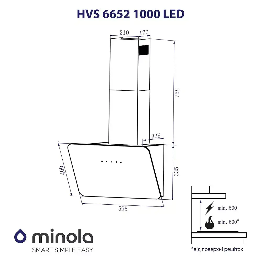 Вытяжка декоративная наклонная Минола HVS 6652 BL 1000 LED - фото 9