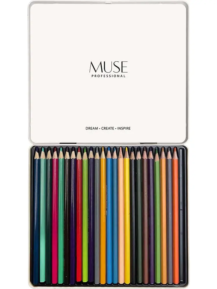 Набір олівців 24 кол. MUSE акварельні шестигранні з пензликом та чинкою (103M-24) - фото 3
