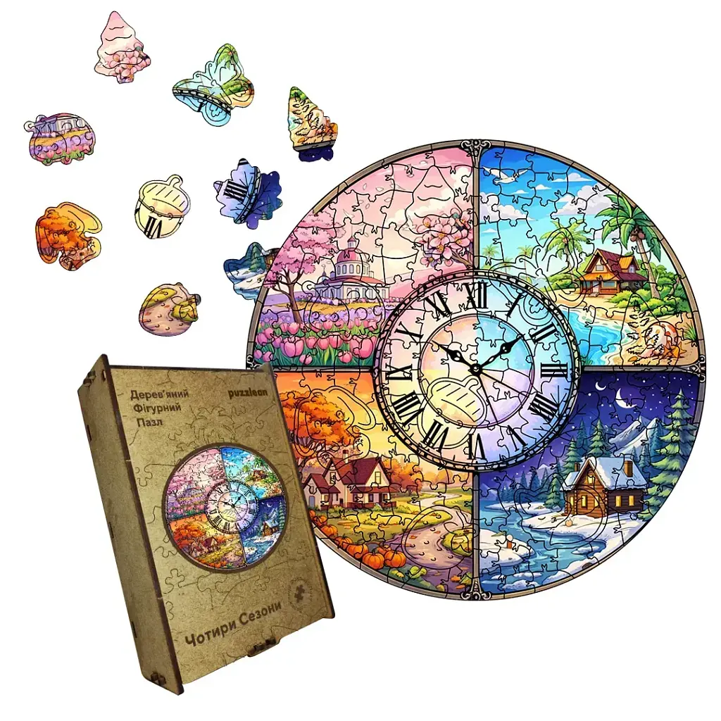 Дерев'яний фігурний пазл puzzlean Чотири сезони, А3, Дерев'яна коробка 200 елементів