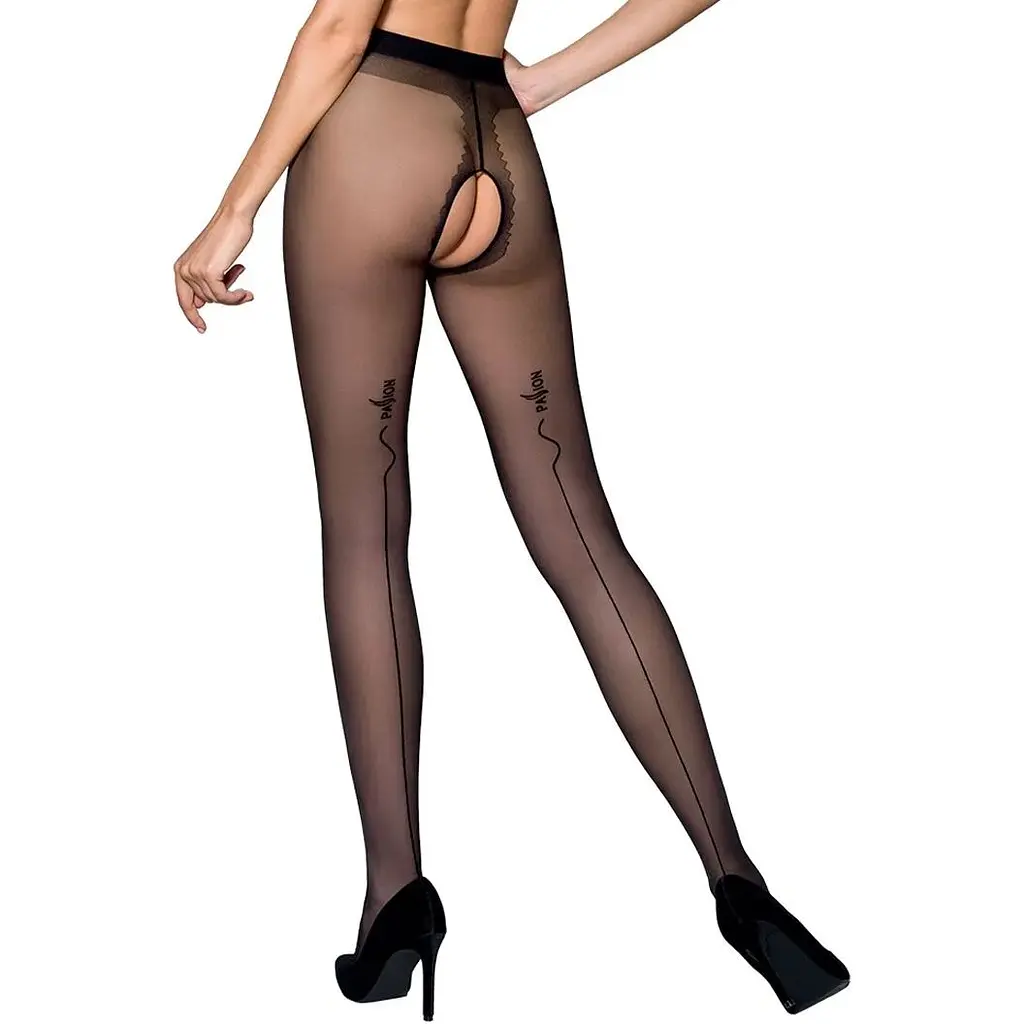 Колготки з відкритим доступом Passion контрастна лінія Tiopen 010 Black 1/2 (20 den) - фото 2