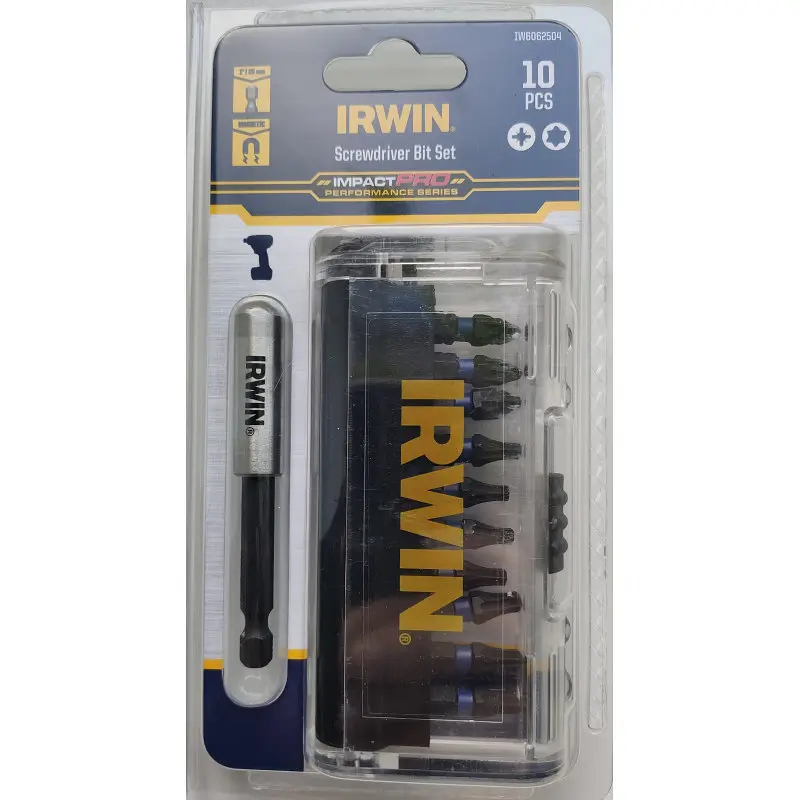 Біти IMPACT PRO 1/4"/25мм, комплект 10 шт: PZ2x4 / PH2x4 / T20 + тримач, IRWIN - фото 2