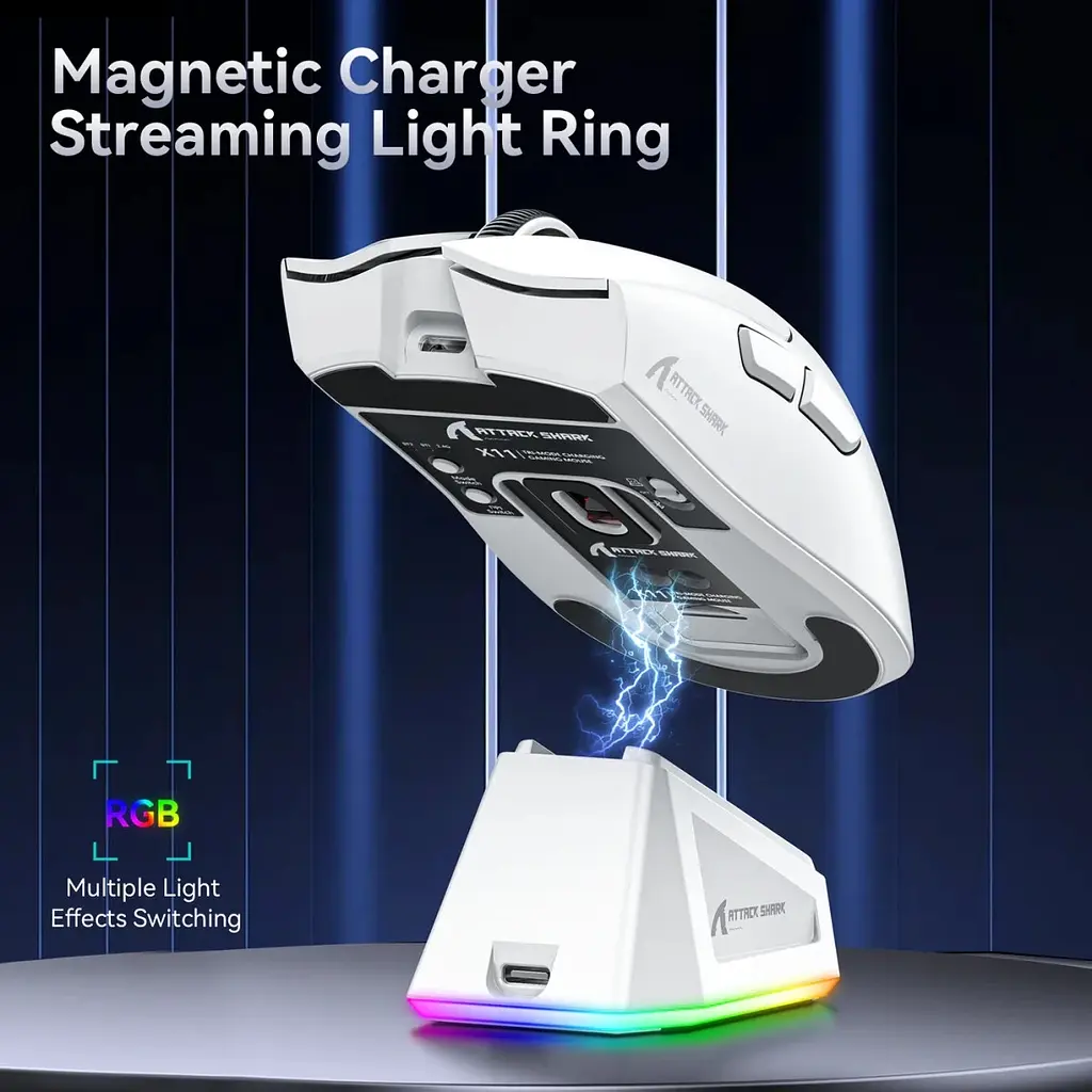 Комп'ютерна  миша Attack SHARK X11 бездротова, ігрова, PAW3311, 22000 DPI 2,4G+Bluetooth White - фото 6