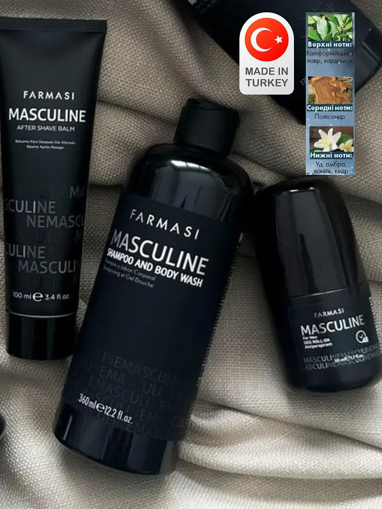 Набір для чоловіків Farmasi Masculine гель-шампунь 2 в 1 + антиперспірант + лосьон після гоління - фото 3
