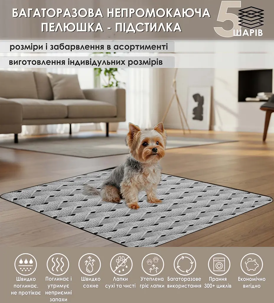 Многоразовая пеленка Giselle  60х75 см для собак впитывающая, непромокаемая, антизапах 5004012 - фото 2