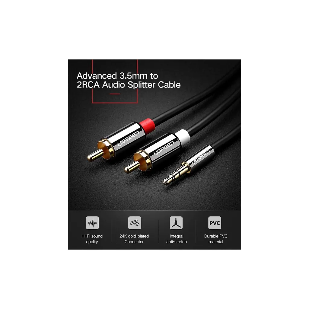 Кабель мультимедійний 3.5mm M to 2xRCA M 2.0m AV116 black Ugreen (10584) - фото 3