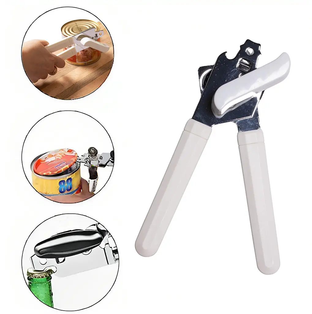 Консервний ніж відкривачка для консервів консервовідкривач неіржавка сталь пластик 20 см, Kitchen Master Білий 85462 - фото 2