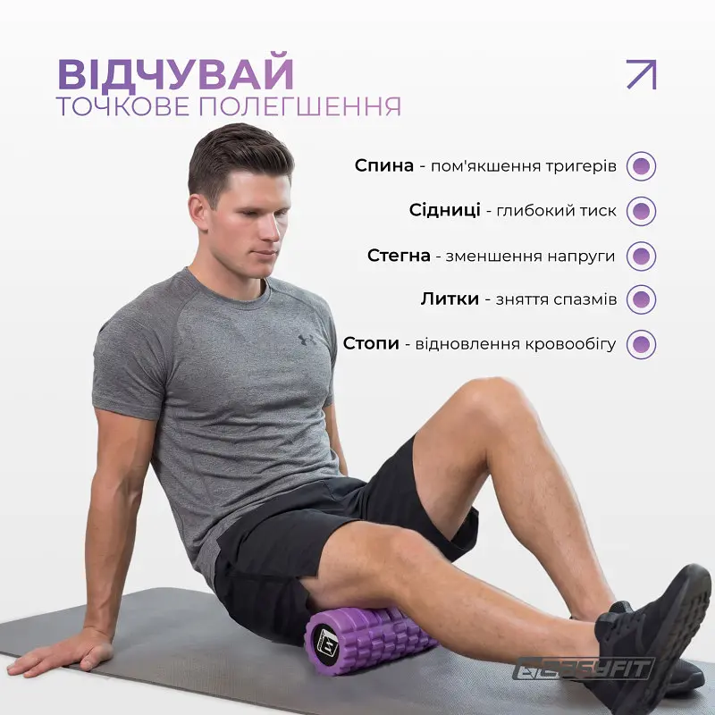 Масажний ролер EasyFit Solid Grid Roller Mini 30 см фіолетовий - фото 5