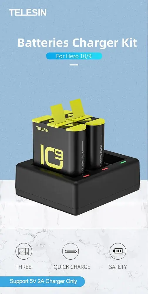 Зарядний пристрій Telesin 3 Slots Battery Charger + 2 акумулятори для Hero 9/10 GP-BTR-903 [76676] - фото 10
