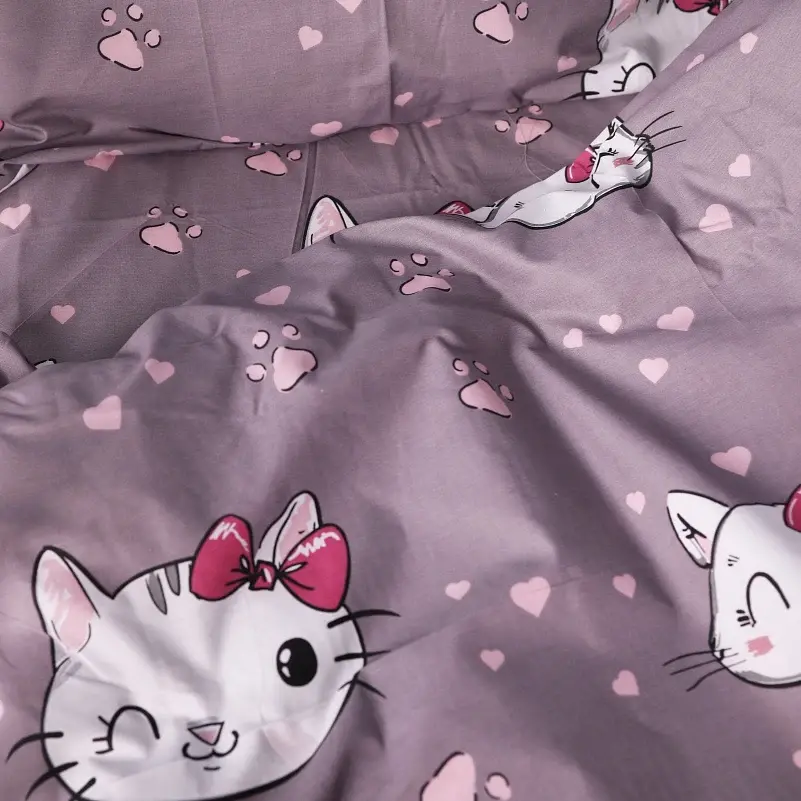 Простыня на резинке MirSon Бязь Kids Time 17-0691 Cat with a paw 60х120 см темно-серая (2200010461381) - фото 4