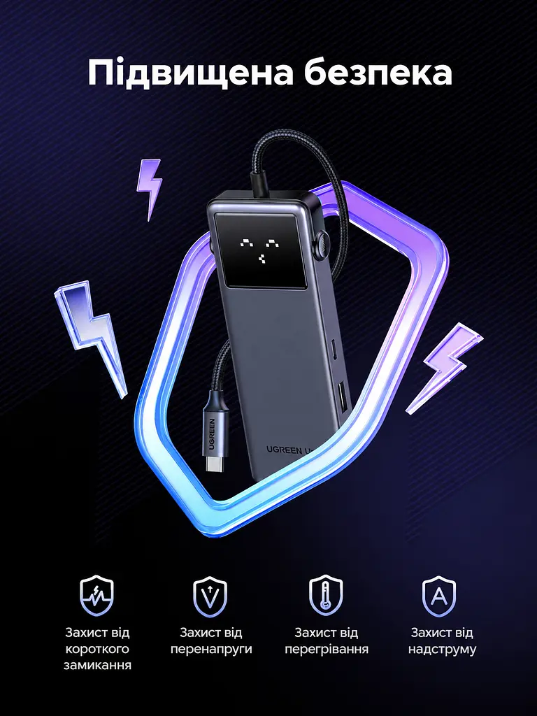 USB-C хаб UGREEN Uno CM889 концентратор 7 в 1 вихід HDMI до 4K 60 Гц 2 USB-A 3.0 та USB-C 3.0 для даних до 5 Гбіт/с кардридер SD/TF вхід живлення USB-C PD 3.0 до 100 Вт заряджання через порт USB-C для даних до 20 Вт для HDMI потрібен USB-C хоста з відеовиходом блокування екрана однією кнопкою LED-дисплей стану підключень для Windows/macOS/Linux темно-сірий із чорною передньою панеллю (75179) - фото 12