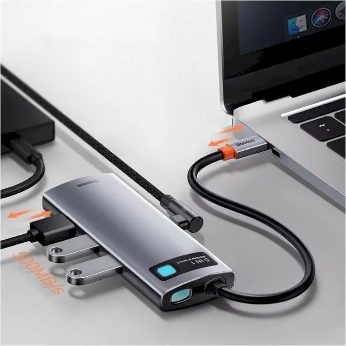USB-хаб Baseus Metal Gleam Series 5-in-1 Multifunctional Type-C Hub Space Gray (CAHUB-CX0G) [72630] - фото 11