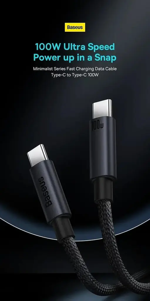 Кабель Baseus Minimalist Series Fast Charging Data Cable Type-C to Type-C 100W 5A 2m Black (CAJY020101) - фото 5
