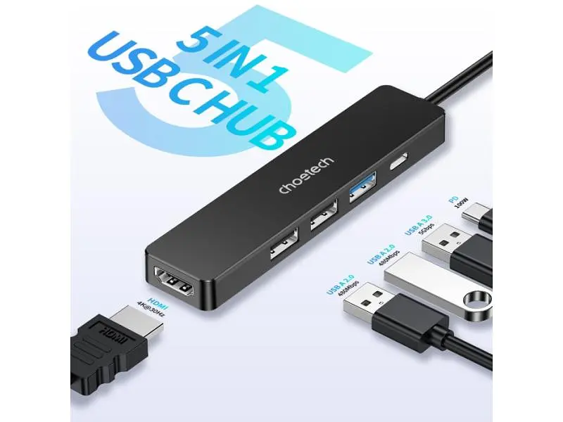 USB-хаб Choetech HUB-M80-BK 5-in-1 Black - фото 7