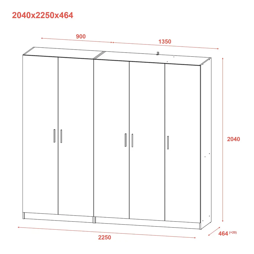 Шафа для одягу комплект Промо Сірий 2+3 ДСП 225х48х204 (80737767) - фото 7