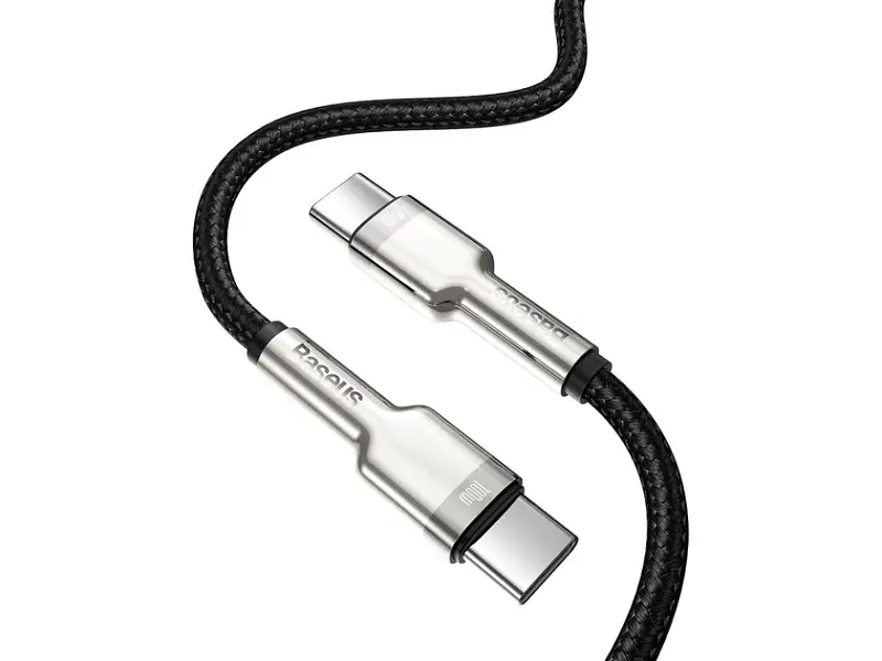 Кабель BASEUS Cafule Metal Type-C to Type-C 100W 1m Black (CATJK-C01) - фото 2
