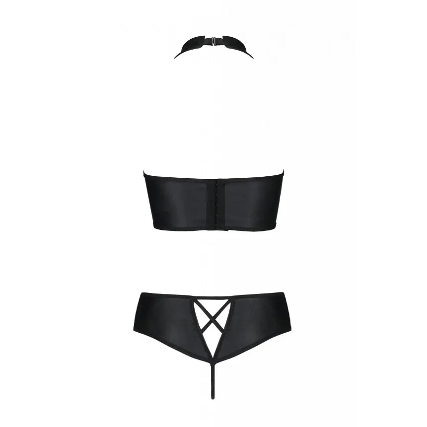 Комплект из эко-кожи: бра и трусики с имитацией шнуровки Passion Nancy Bikini, 6XL/7XL, черный - фото 4