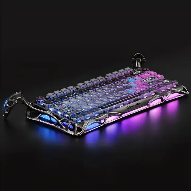 Ігрова бездротова механічна клавіатура Gravastar Mercury K1 Pro TKL Cyberpunk / Три режими підключення / Kailh Speedy Mint / Grey - фото 2
