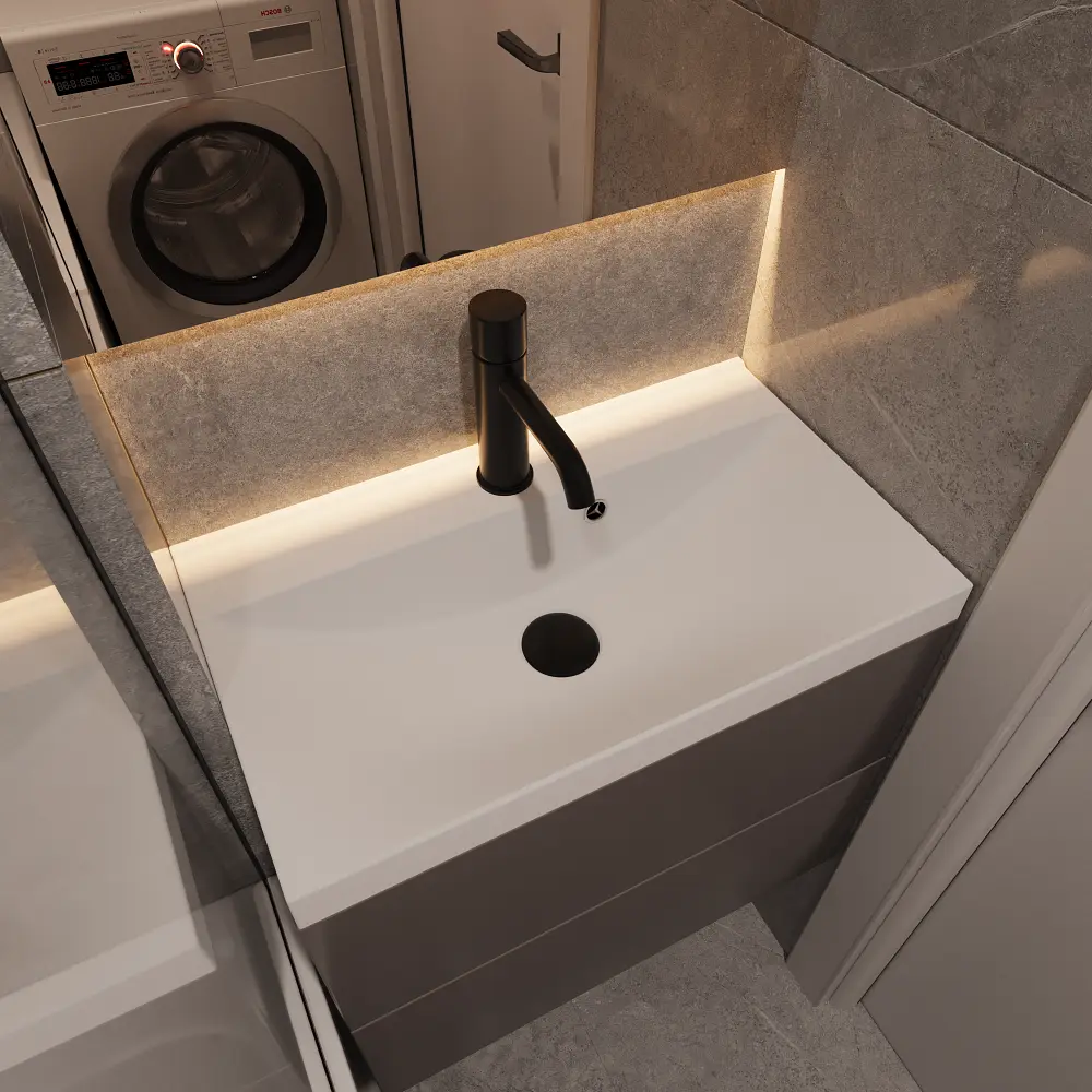 Раковина глянцева врізна Amidicon Scif 60 600x350 з литого каменю SCIF_60_HL, Білий - фото 8