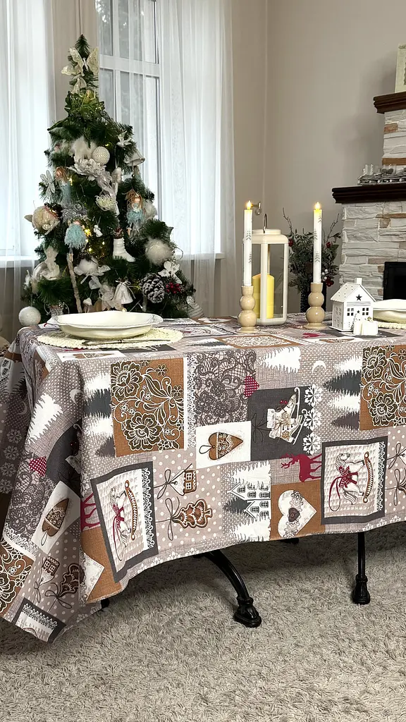 Скатертина Ecotton 150х220 см новорічна Лапландiя сіра (11470-1) (24207)
