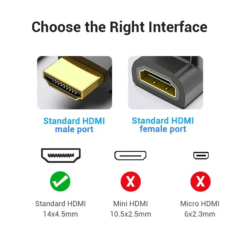 Перехідник HDMI F HDMI M, кут 90° 4K 60Hz PVC Vention чорний - фото 6