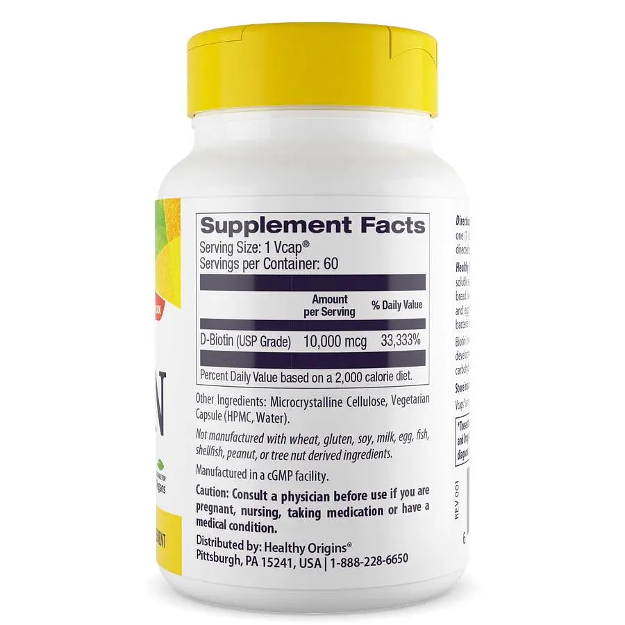 Біотин Healthy Origins Biotin 10000 mcg Ultra Potency, 150 вегакапсул для підтримки волосся, шкіри та нігтів - фото 2