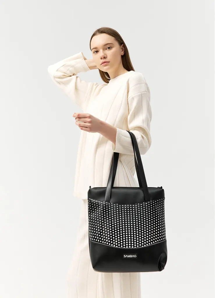 Жіноча сумка Sambag Shoper NOVA чорна з принтом "Dots" 34 х 30 х 7 см (93140301) - фото 5