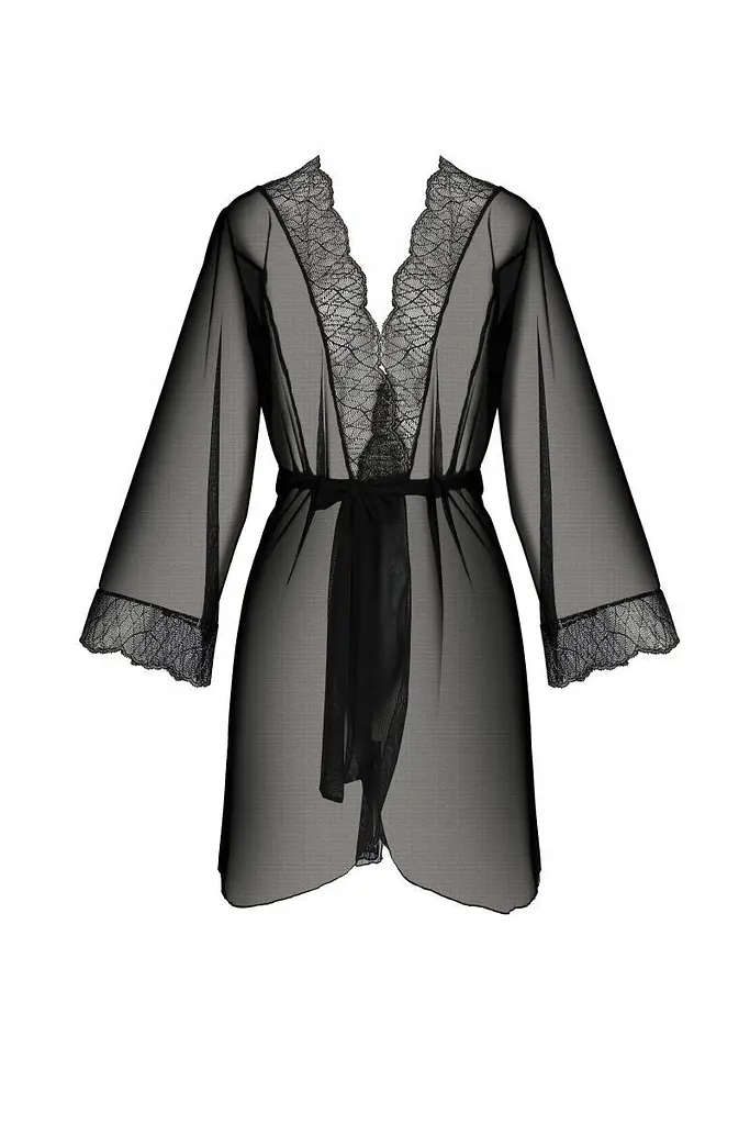 Пеньюар Passion AMBERLY PEIGNOIR black, L/XL, пояс у комплекті - фото 3