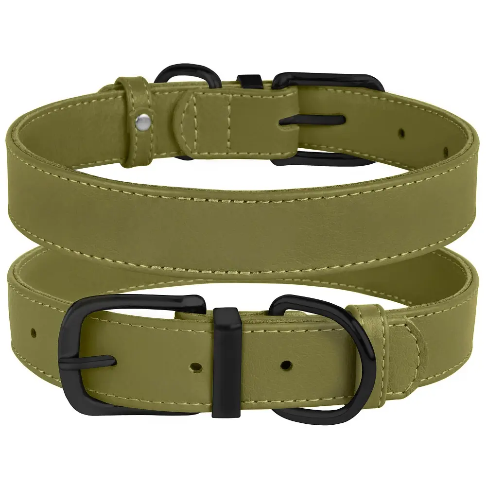 Нашийник для собак BronzeDog Premium шкіряний оливковий 2.5х30-39 см 42045/T