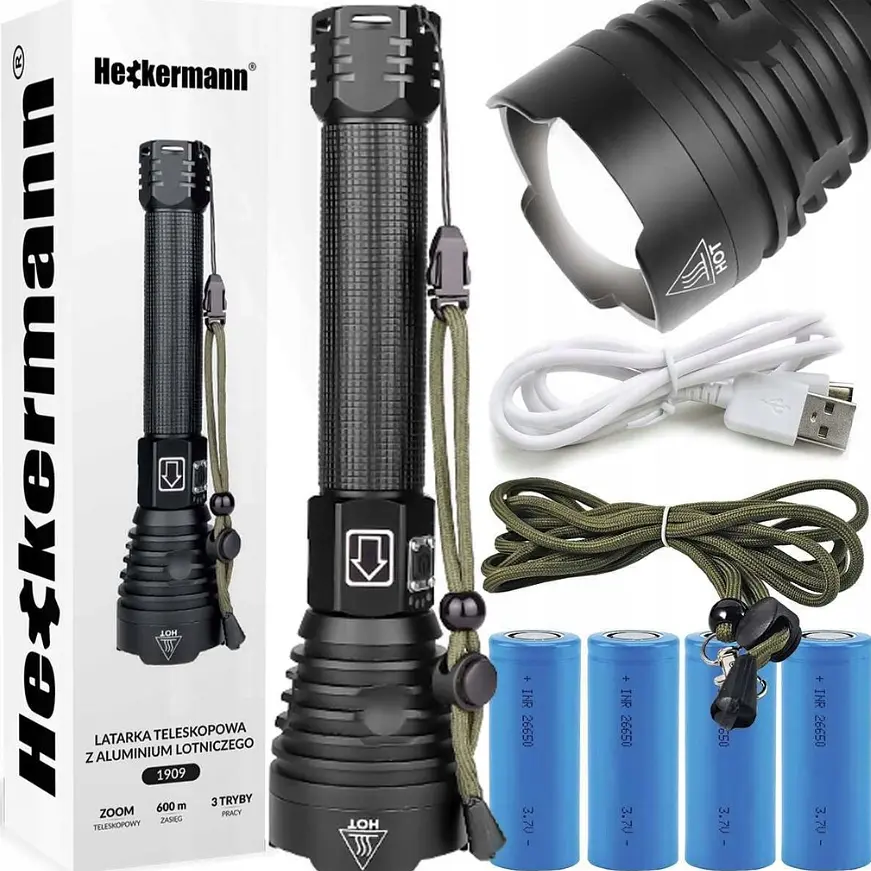Потужний тактичний ліхтарик Heckermann XHP90 Zoom 5000mAH