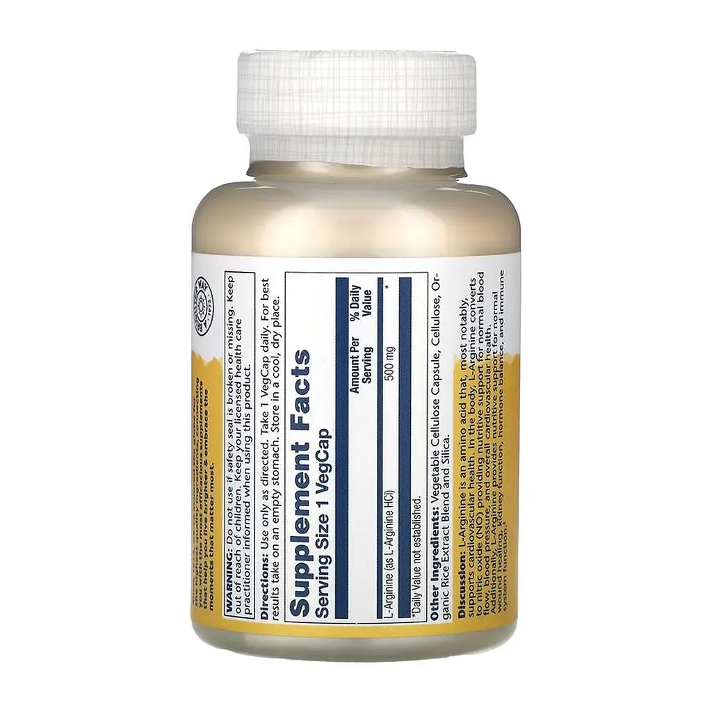 Амінокислота Solaray L-Arginine Free Form 500 мг 100 капс - фото 2