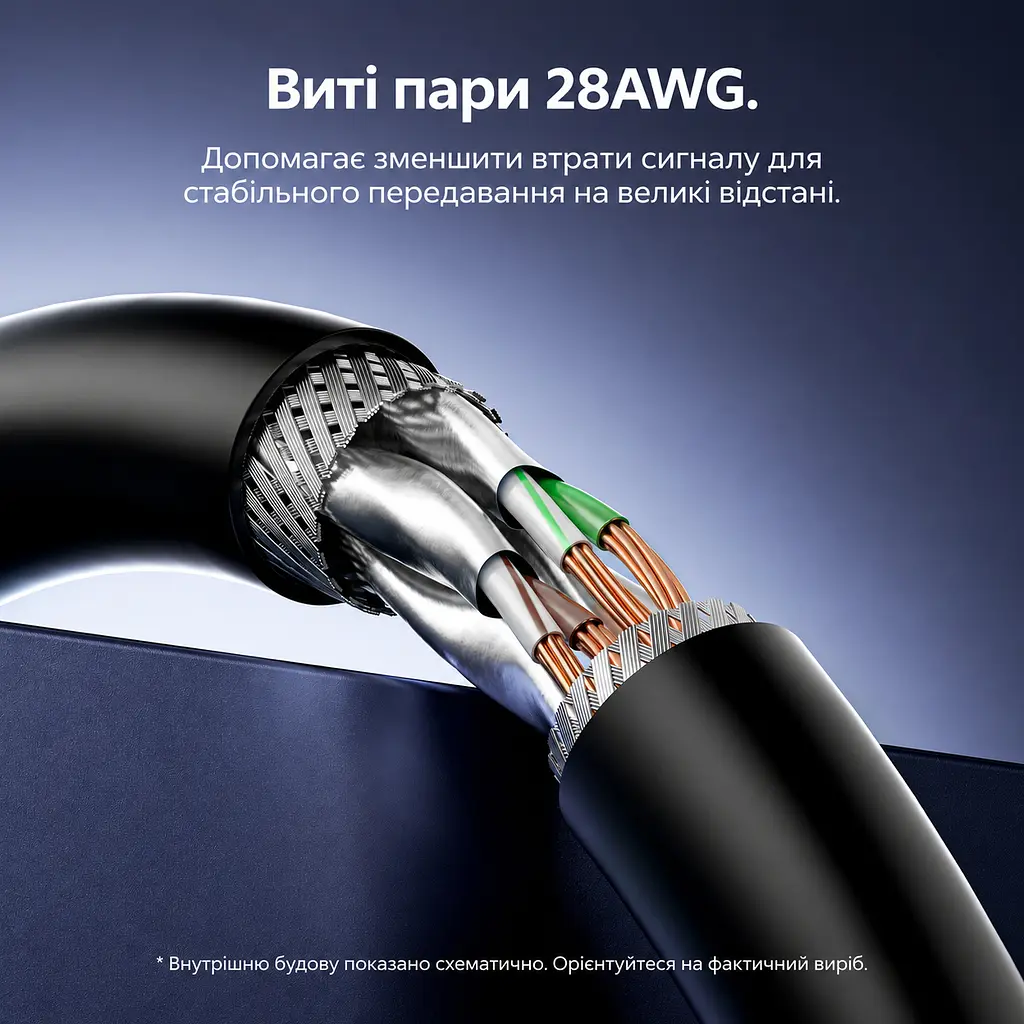 Кабель Ethernet Cat7 SFTP Vention 0,5 м патч-корд штекери RJ45 8P8C на обох кінцях передавання даних до 10 Гбіт/с за підтримки 10GBASE-T обома портами та відсутності обмежень у решті мережевого тракту фольгове екранування кожної пари та загальний фольговий екран гнучка оболонка з ПВХ чорний (ICHBD) - фото 11