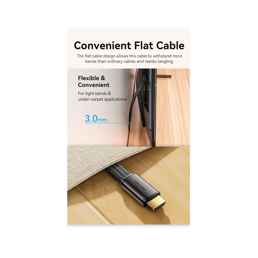 Кабель мультимедійний HDMI M to HDMI M 2.0m V2.1 8K60Hz flat VENTION (ALKBH) - фото 2