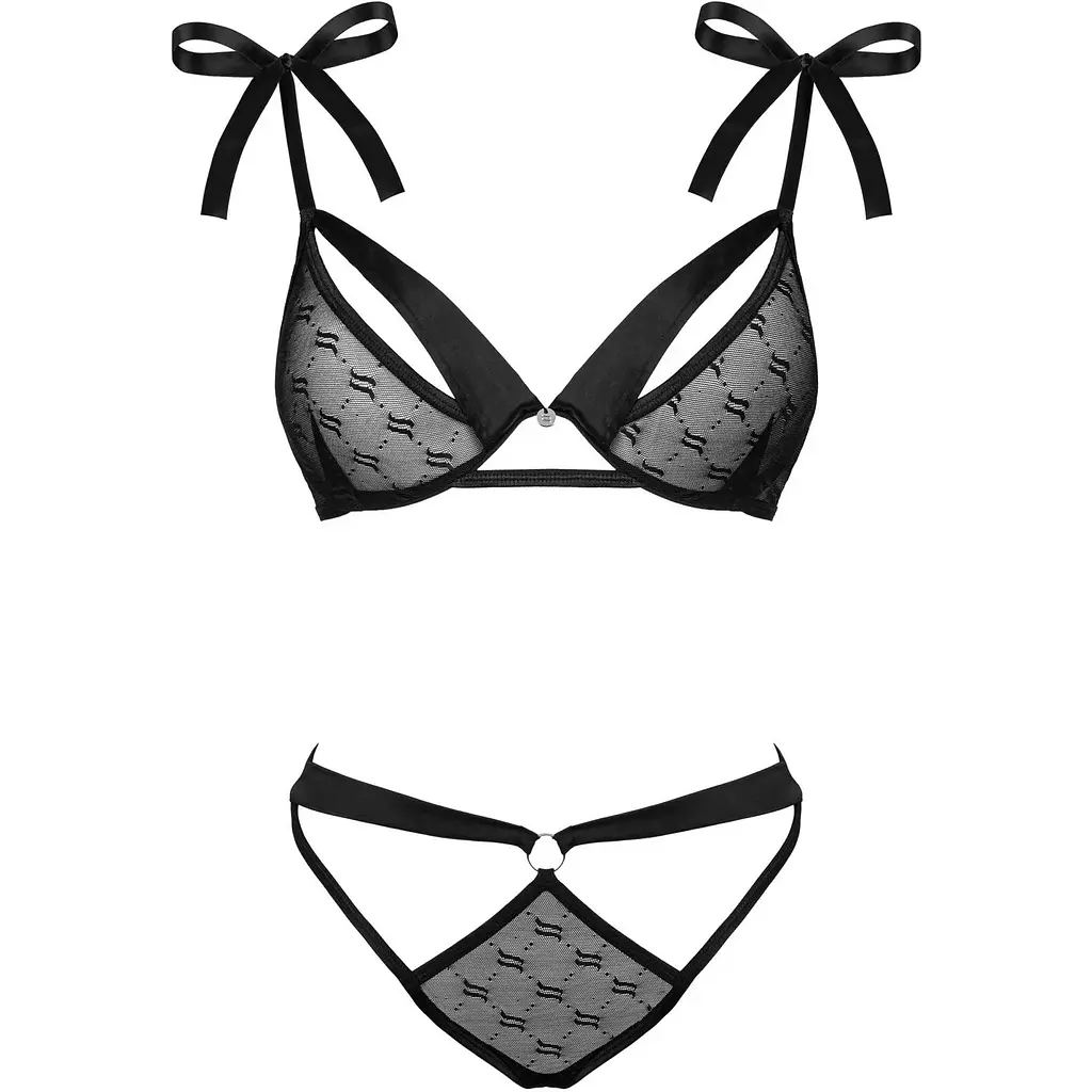 Напівпрозорий еротичний комплект Obsessive Obsessivia 2-pcs set Black L/XL - фото 5